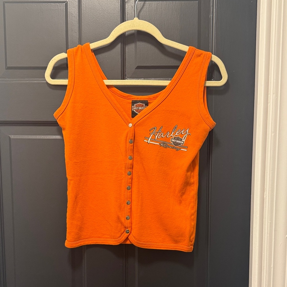 Harley-Davidson Orange Button-Up Tank Top